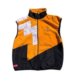 Salt Lake Team 2002 Winter Olympics Vintage Marker Fleece Vest Yellow Size Large